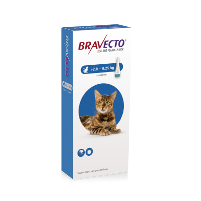 Bravecto Gatos 2.8 - 6.25 kg Plus  ( pulgas y garrapatas 250mg fluralaner Moxidectina  12.5 mg ) AGOTADO TEMPORALMENTE