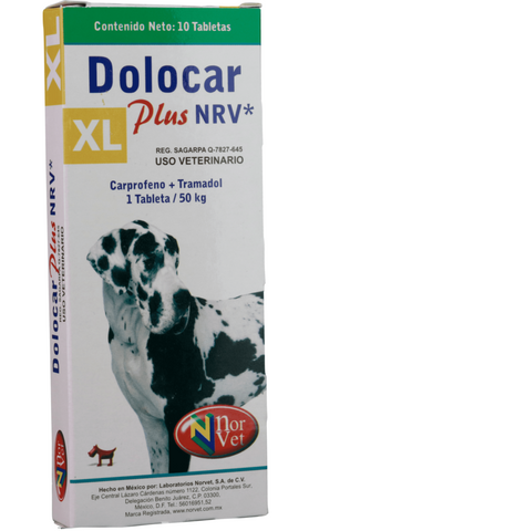 Dolocar Plus XL NRV 10 tabletas  ( Carprofeno + Tramadol) 50 kg