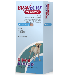 Bravecto 1 M TRIPLE XL 400 mg 1 Tableta (20 a 40 kg) Control de parásitos internos y externos
