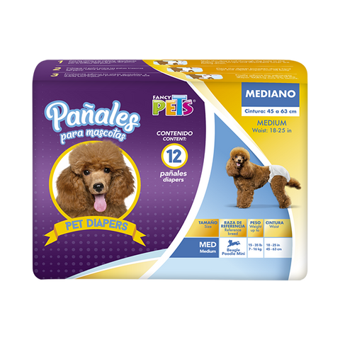 Pañales para perro MEDIANO 12 pzas (45 a 63 cm)