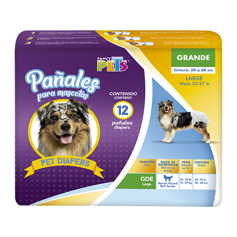 Pañales para perro GRANDE 12 pzas (50 a 68 cm)