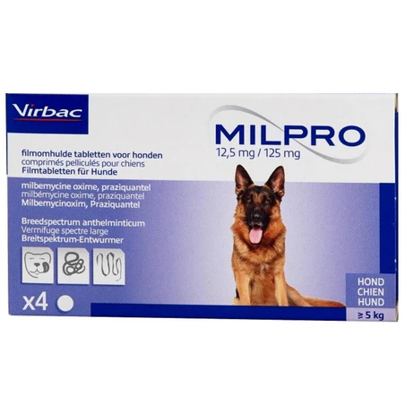 Milpro Endoparasiticida 4 tabletas 12.5 mg / 125 mg (Perro)