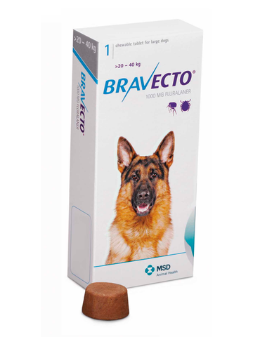 Bravecto G 1000 mg  20 - 40 kg Comprimido Masticable para control de Pulgas y Garrapatas