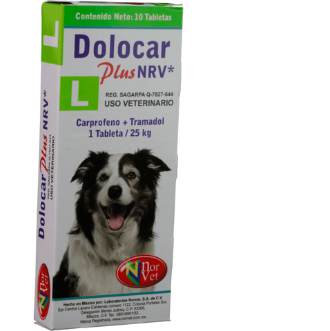 Dolocar Plus L NRV 10 tabletas  ( Carprofeno + Tramadol) 25 kg