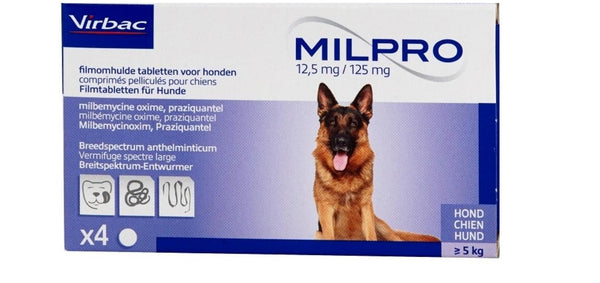 Milpro Endoparasiticida 4 tabletas 12.5 mg / 125 mg (Perro)