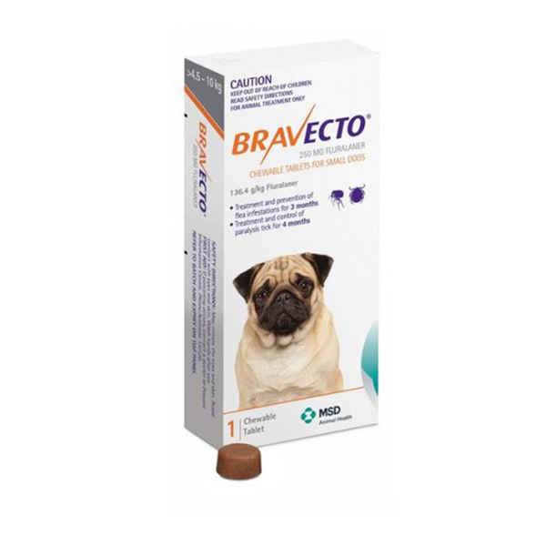 Bravecto CH 250 mg  4.5 - 10 kg Comprimido Masticable para control de Pulgas y Garrapatas