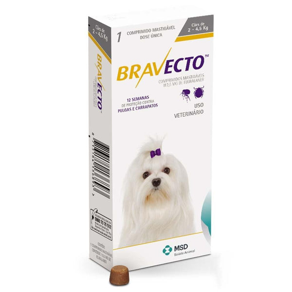 Bravecto XCH 11.2 mg  2 - 4.5 kg Comprimido Masticable para control de Pulgas y Garrapatas