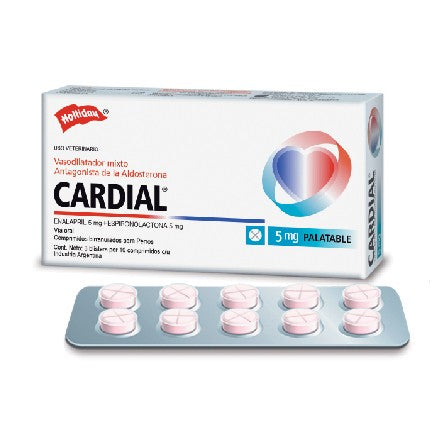 Cardial 5 mg 30 tabletas ( Enalapril veterinario ) PRODUCTO CONTROLADO VENTA SÓLO EN FARMACIA CON RECETA MEDICA CUANTIFICADA EN ORIGINAL